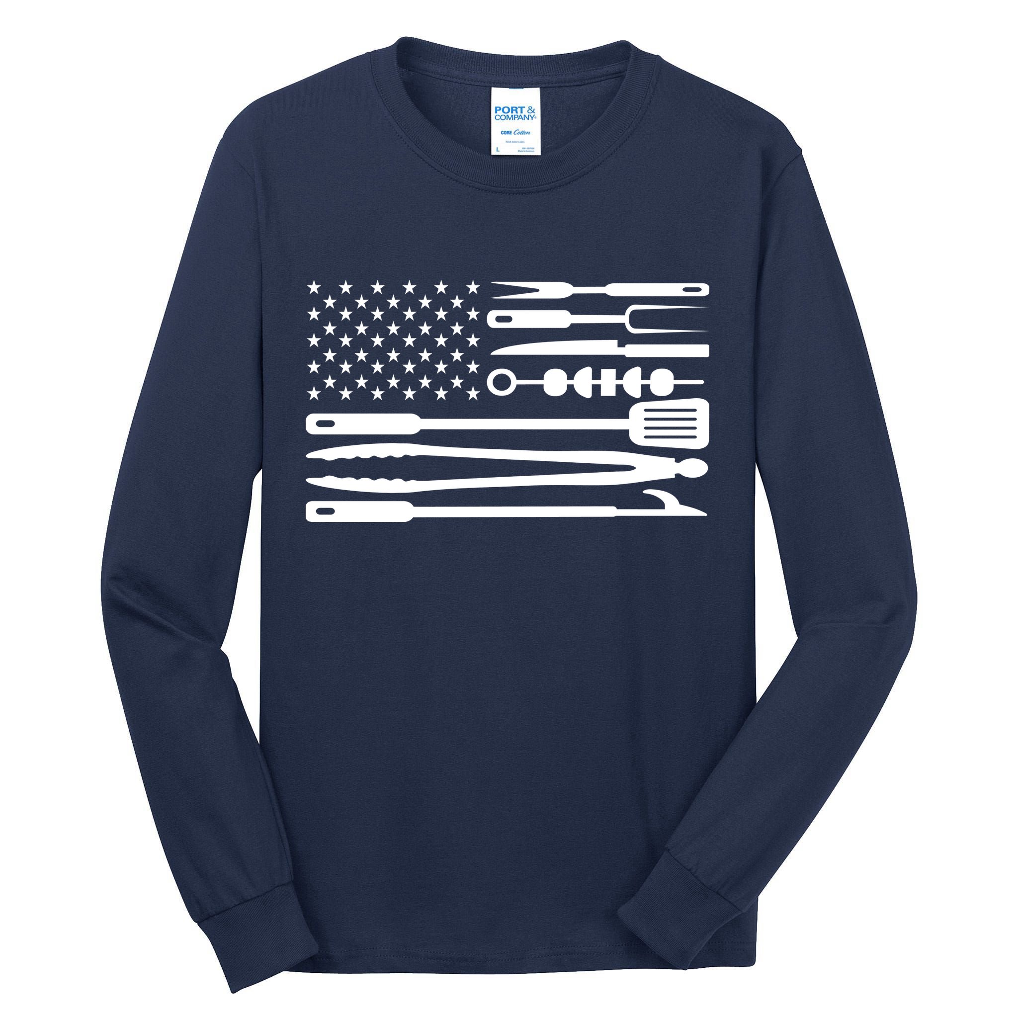 American BBQ Flag Tall Long Sleeve T-Shirt