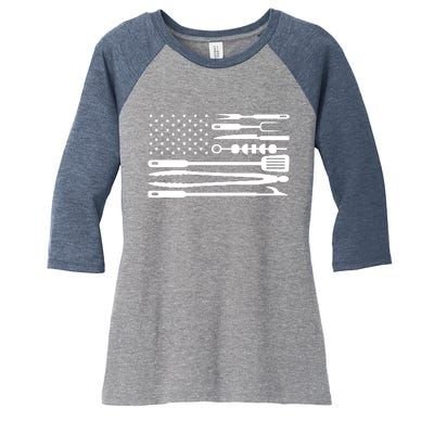 American BBQ Flag Women's Tri-Blend 3/4-Sleeve Raglan Shirt