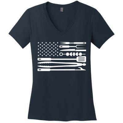 American BBQ Flag Women's V-Neck T-Shirt