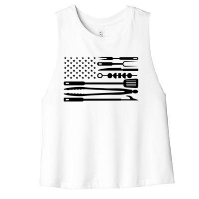 American BBQ Flag Women's Racerback Cropped Tank