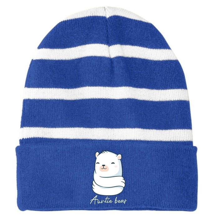 Auntie Bear Family Auntie Funny Gift For The Blessed Aunt Life Funny Gift Striped Beanie with Solid Band