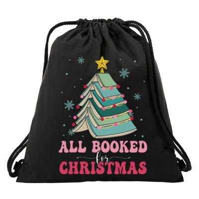 All Booked For Christmas Pine Tree Funny Xmas Drawstring Bag