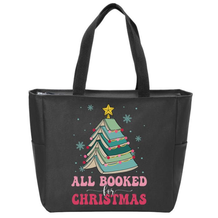 All Booked For Christmas Pine Tree Funny Xmas Zip Tote Bag