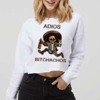 Adios Bichachos Funny Skull Cropped Pullover Crew