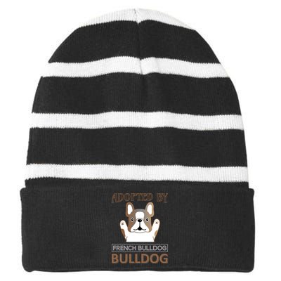 Adopted By French Bulldog Striped Beanie with Solid Band