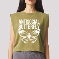 Antisocial Butterfly Funny Introverted Garment-Dyed Women's Muscle Tee