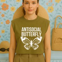 Antisocial Butterfly Funny Introverted Garment-Dyed Women's Muscle Tee