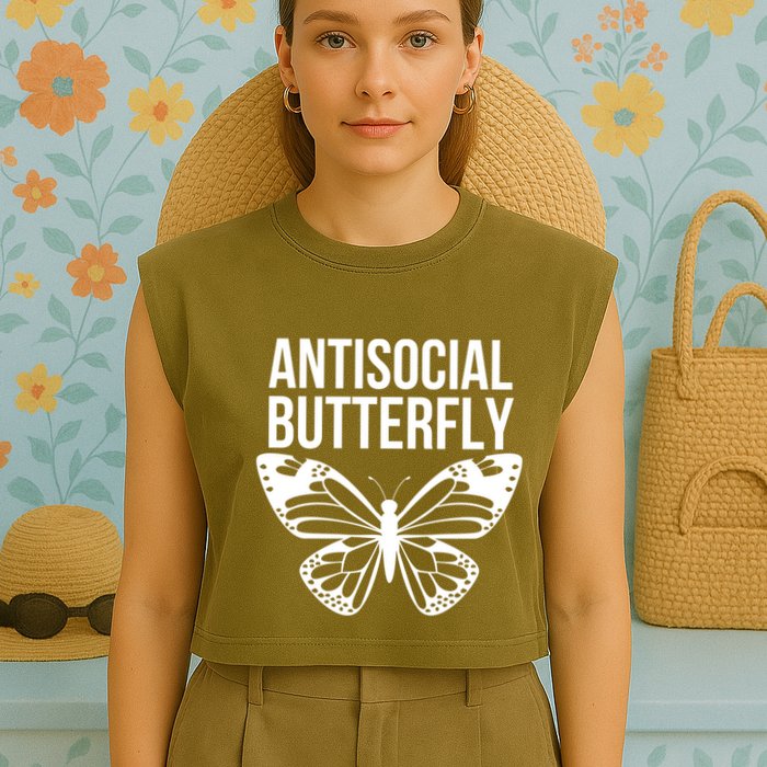 Antisocial Butterfly Funny Introverted Garment-Dyed Women's Muscle Tee