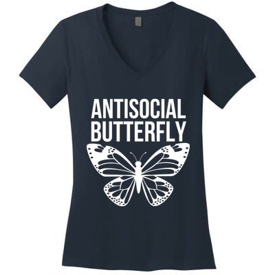 Antisocial Butterfly Funny Introverted Women's V-Neck T-Shirt