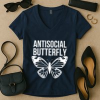 Antisocial Butterfly Funny Introverted Women's V-Neck T-Shirt