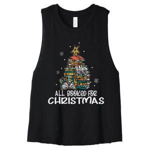 All Booked For Christmas Book Christmas Tree funny Women's Racerback Cropped Tank