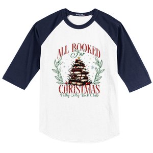 All Booked For Christmas Holly Max Jolly Book Reading Baseball Sleeve Shirt