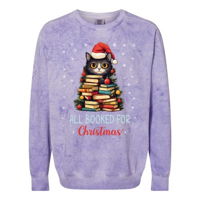 All Booked For Christmas Black Cat Santa Teacher Books Tree Funny Gift Colorblast Crewneck Sweatshirt