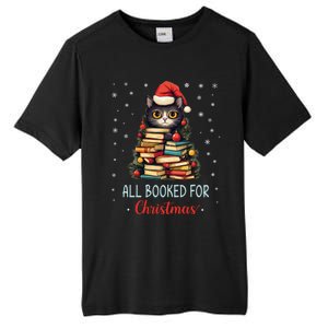 All Booked For Christmas Black Cat Santa Teacher Books Tree Funny Gift Tall Fusion ChromaSoft Performance T-Shirt