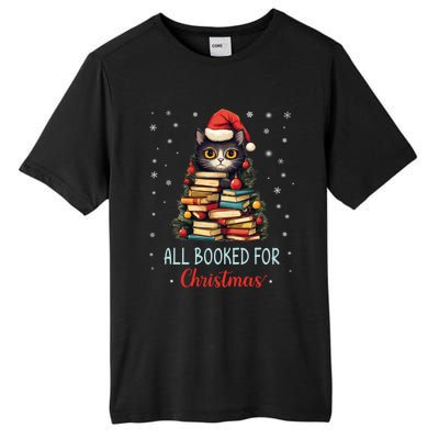 All Booked For Christmas Black Cat Santa Teacher Books Tree Funny Gift Tall Fusion ChromaSoft Performance T-Shirt