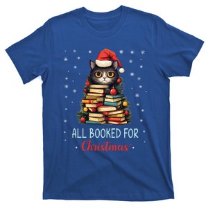 All Booked For Christmas Black Cat Santa Teacher Books Tree Funny Gift T-Shirt