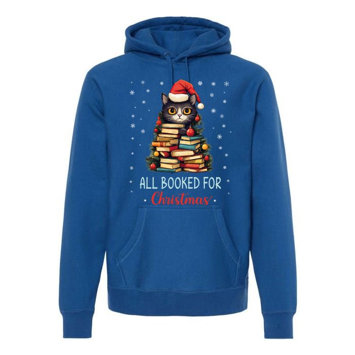 All Booked For Christmas Black Cat Santa Teacher Books Tree Funny Gift Premium Hoodie