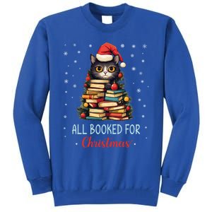 All Booked For Christmas Black Cat Santa Teacher Books Tree Funny Gift Tall Sweatshirt