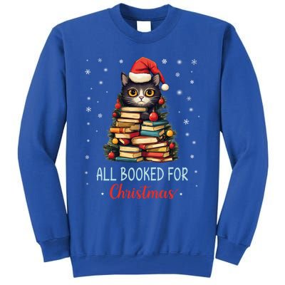 All Booked For Christmas Black Cat Santa Teacher Books Tree Funny Gift Tall Sweatshirt