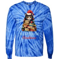 All Booked For Christmas Black Cat Santa Teacher Books Tree Funny Gift Tie-Dye Long Sleeve Shirt