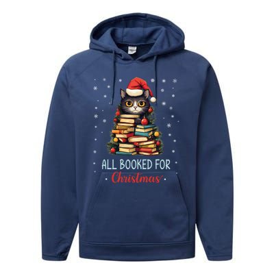 All Booked For Christmas Black Cat Santa Teacher Books Tree Funny Gift Performance Fleece Hoodie