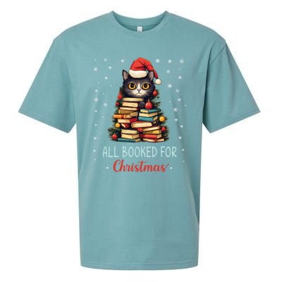 All Booked For Christmas Black Cat Santa Teacher Books Tree Funny Gift Sueded Cloud Jersey T-Shirt