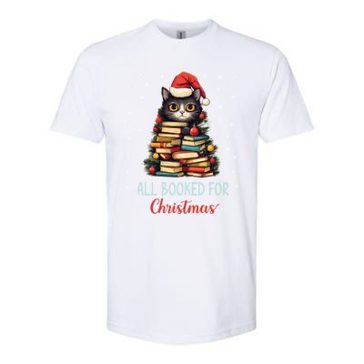 All Booked For Christmas Black Cat Santa Teacher Books Tree Funny Gift Softstyle CVC T-Shirt