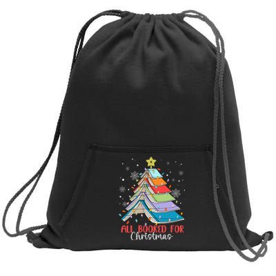 All Booked For Christmas Book Christmas Tree Lights Apparel Sweatshirt Cinch Pack Bag