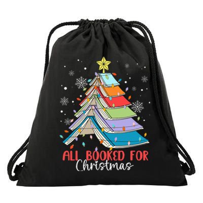 All Booked For Christmas Book Christmas Tree Lights Apparel Drawstring Bag