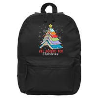 All Booked For Christmas Book Christmas Tree Lights Apparel 16 in Basic Backpack