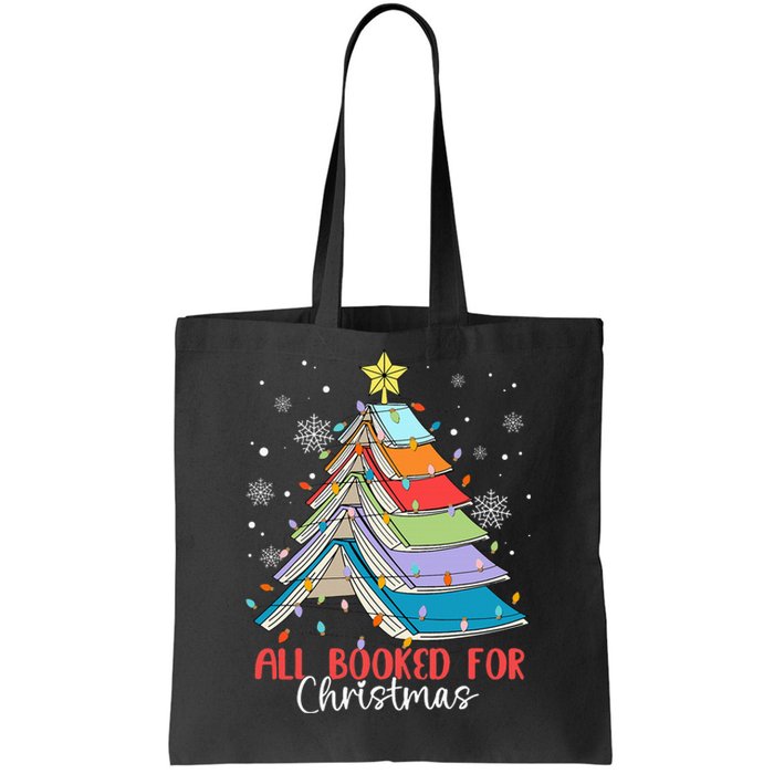 All Booked For Christmas Book Christmas Tree Lights Apparel Tote Bag