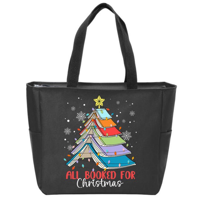 All Booked For Christmas Book Christmas Tree Lights Apparel Zip Tote Bag