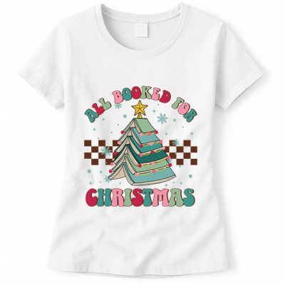 All Booked For Christmas Tree Book Funny Bookish Christmas Womens T-Shirt
