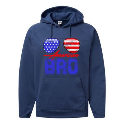 American Bro! Funny 4th Of July Gift Performance Fleece Hoodie