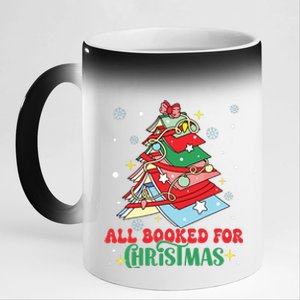 All Booked For Christmas Groovy Christmas Book Tree Squad 11oz Black Color Changing Mug