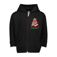 All Booked For Christmas Groovy Christmas Book Tree Squad Toddler Zip Fleece Hoodie