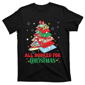 All Booked For Christmas Groovy Christmas Book Tree Squad T-Shirt