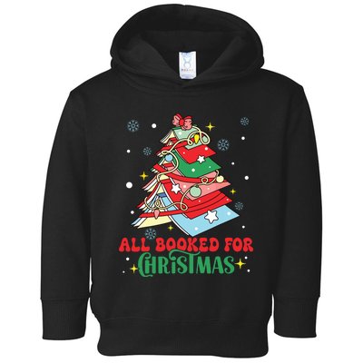 All Booked For Christmas Groovy Christmas Book Tree Squad Toddler Hoodie