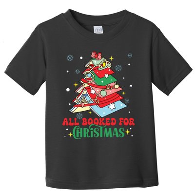 All Booked For Christmas Groovy Christmas Book Tree Squad Toddler T-Shirt