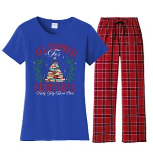 All Booked For Christmas Xmas Pajamas Holiday Tree Books Gift Women's Flannel Pajama Set