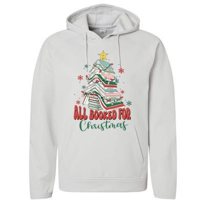 All Booked For Christmas teacher Reading Bookworm Performance Fleece Hoodie