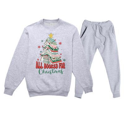 All Booked For Christmas teacher Reading Bookworm Premium Crewneck Sweatsuit Set