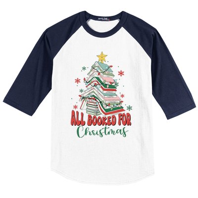 All Booked For Christmas teacher Reading Bookworm Baseball Sleeve Shirt