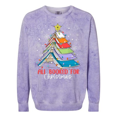 All Booked For Christmas Book Christmas Tree Lights Apparel Colorblast Crewneck Sweatshirt