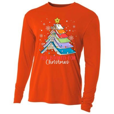 All Booked For Christmas Book Christmas Tree Lights Apparel Cooling Performance Long Sleeve Crew