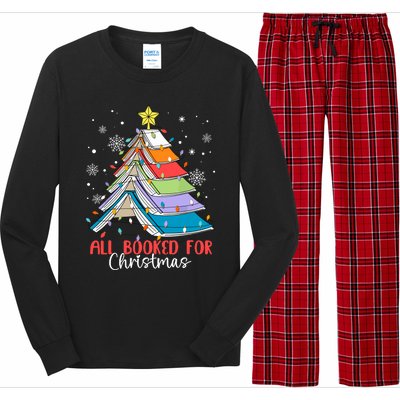 All Booked For Christmas Book Christmas Tree Lights Apparel Long Sleeve Pajama Set