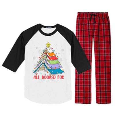 All Booked For Christmas Book Christmas Tree Lights Apparel Raglan Sleeve Pajama Set