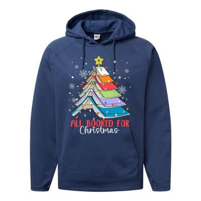 All Booked For Christmas Book Christmas Tree Lights Apparel Performance Fleece Hoodie