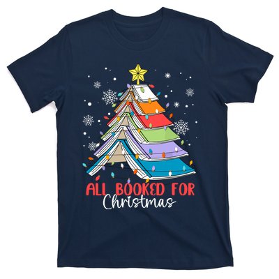 All Booked For Christmas Book Christmas Tree Lights Apparel T-Shirt