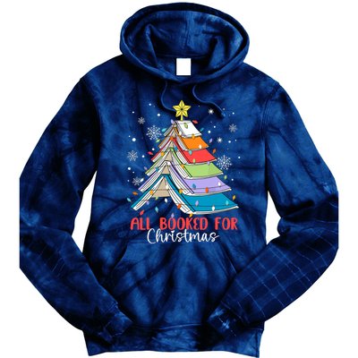 All Booked For Christmas Book Christmas Tree Lights Apparel Tie Dye Hoodie